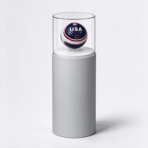 Gray cylindrical round glass display pedestal right 45 view