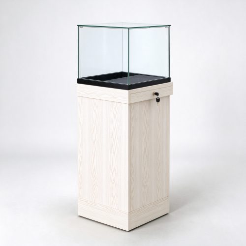 White oak pedestal locking display case right 45 view