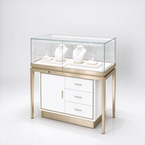 White lockable jewelry counter champagne gold right 45 view