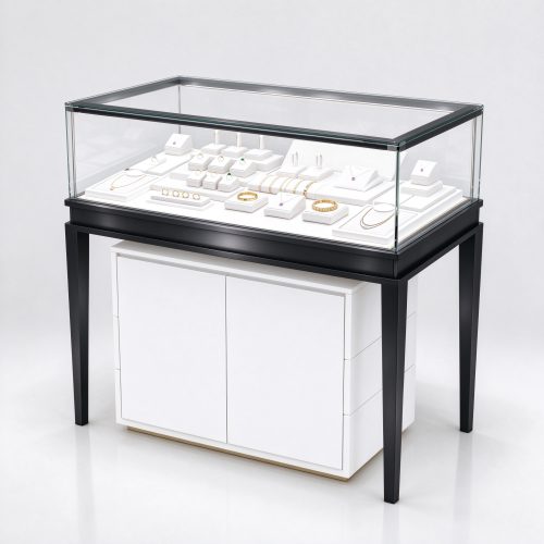 White lockable jewelry counter black titanium right 45 view