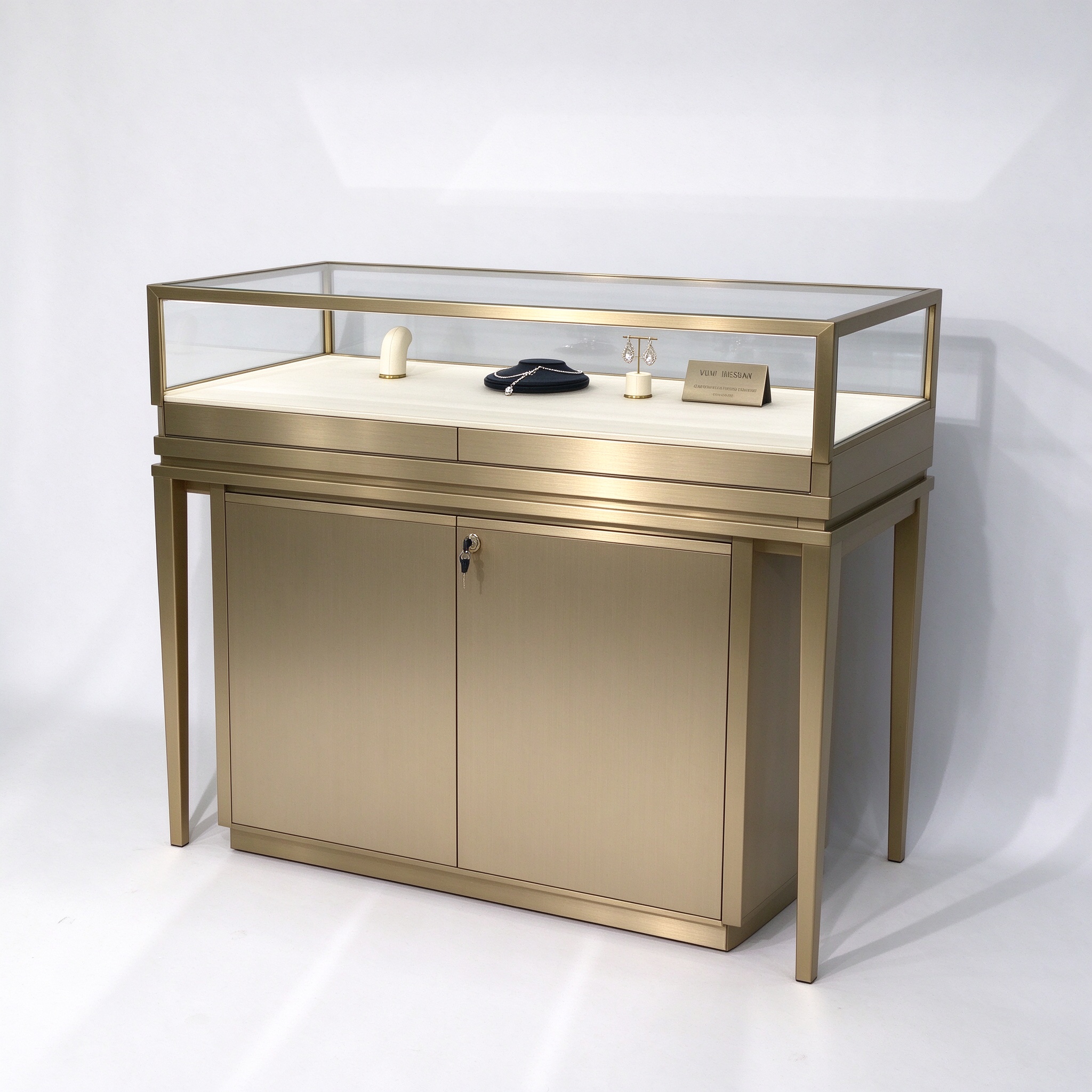 Champagne gold lockable tiered jewelry counter right 45 view