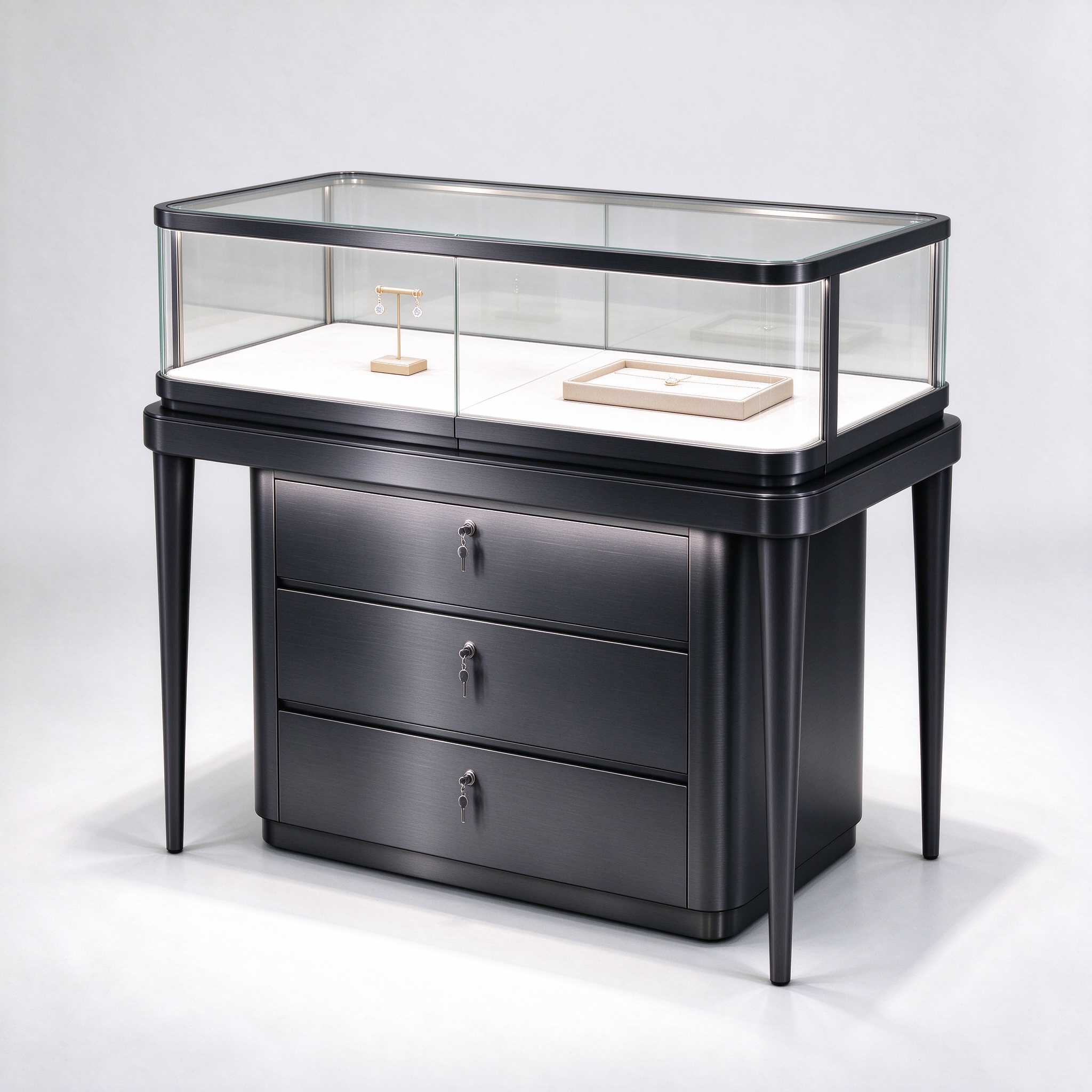 Black titanium brushed lockable jewelry counter right 45 view