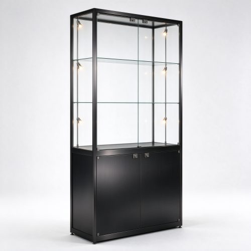 Black titanium two-section cabinet right 45 view