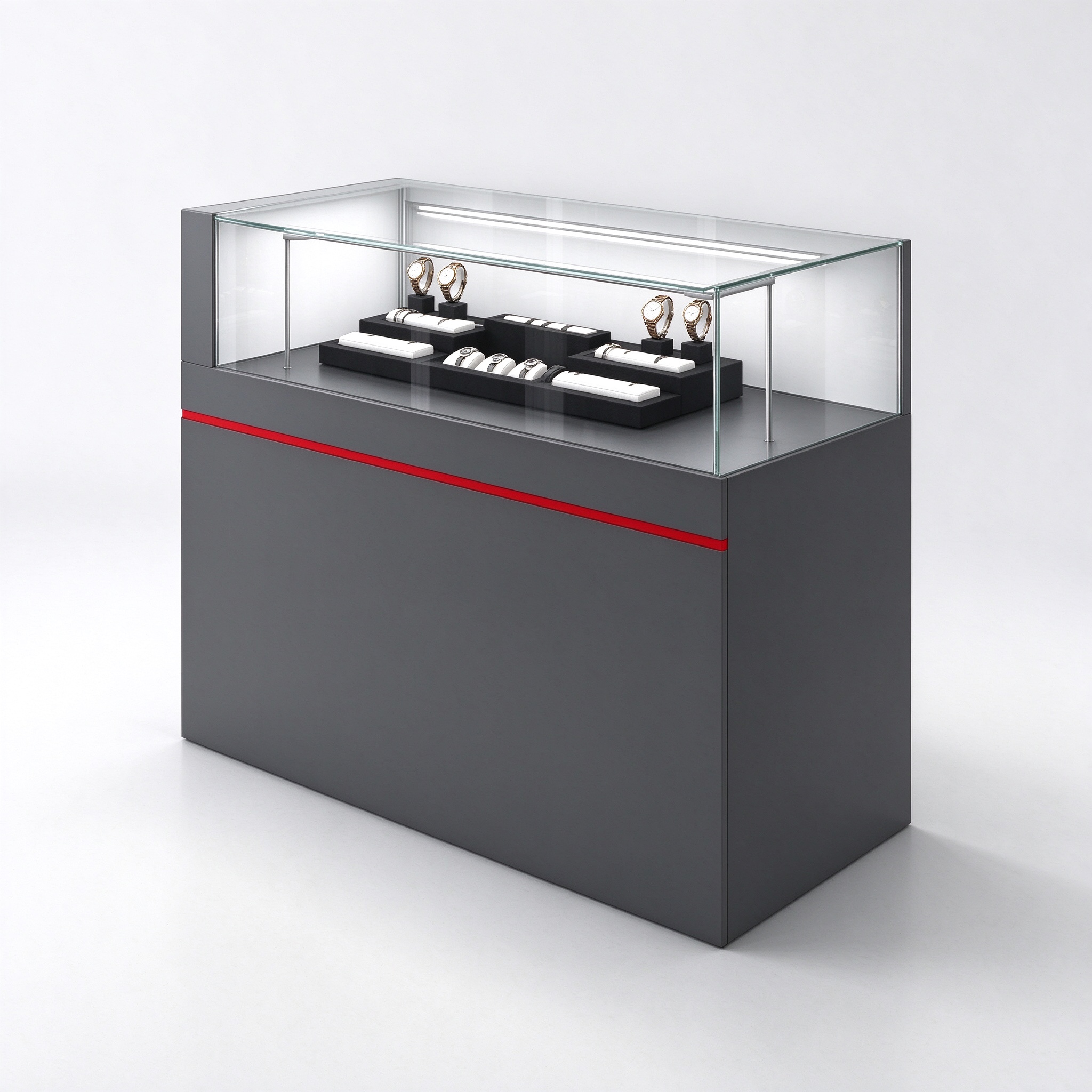 Gray red-stripe watch counter right 45 view