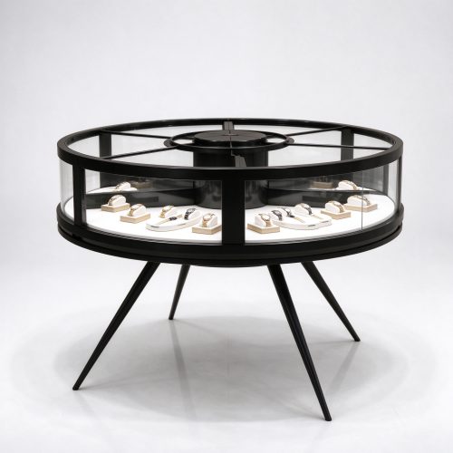Round black watch table right 45 view