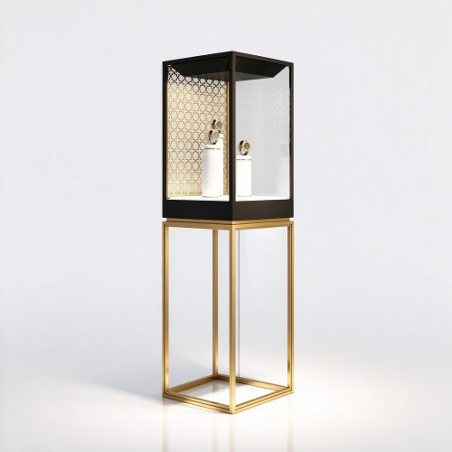 Black gold watch showcase right 45 view