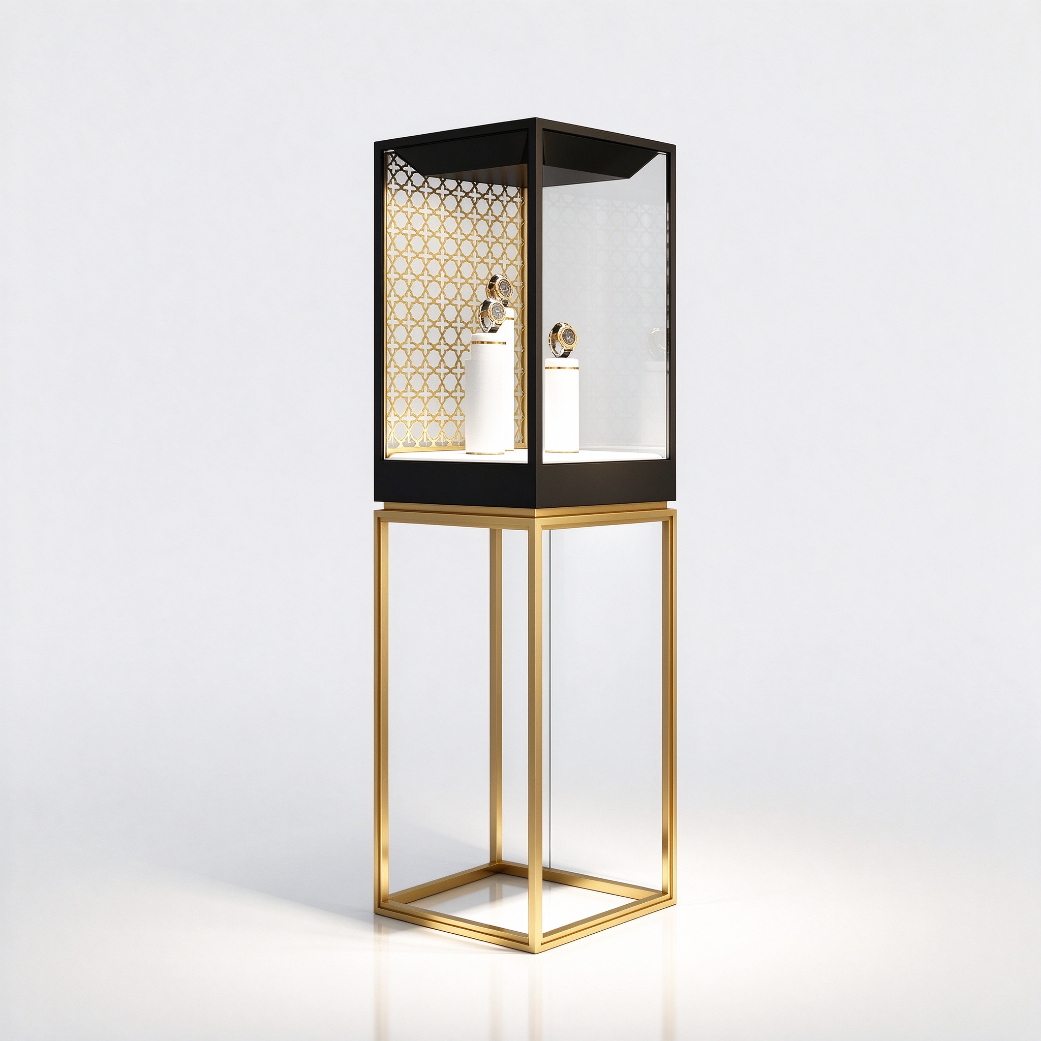 Black gold watch showcase right 45 view