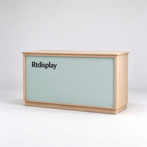 Light oak framed perfume reception counter right 45 degree view