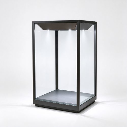 Countertop metal glass display case right 45 degree view