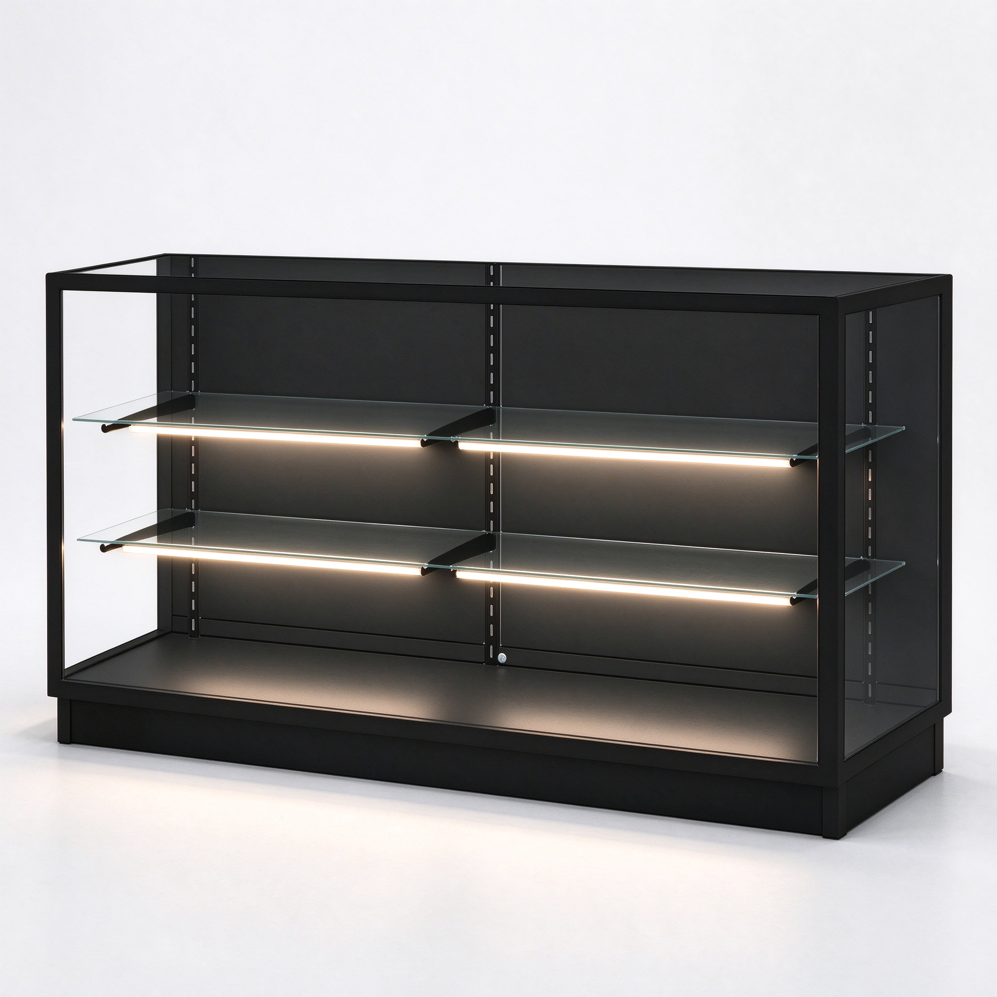 Black glass display counter right 45 degree view