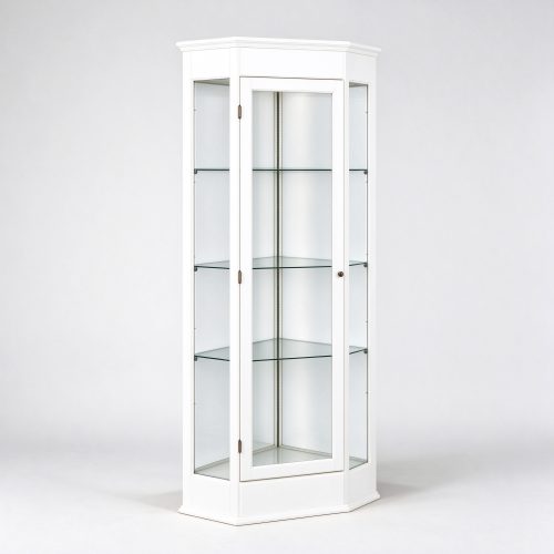 White triangular corner glass display cabinet right 45 view