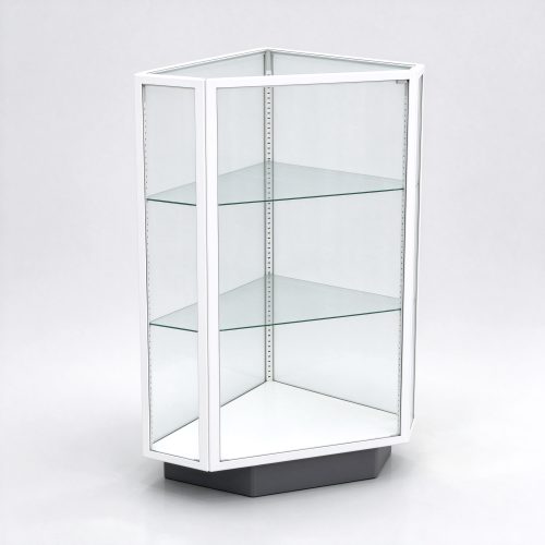 White triangular corner glass display cabinet right 45 view
