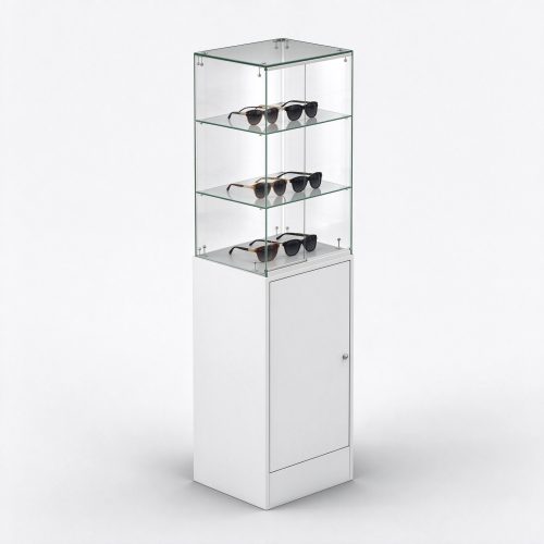 White frameless glass optical tower right 45 view