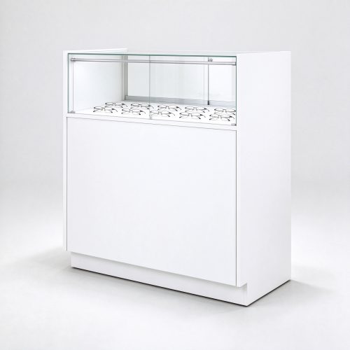 White solid glass optical display counter right 45 view