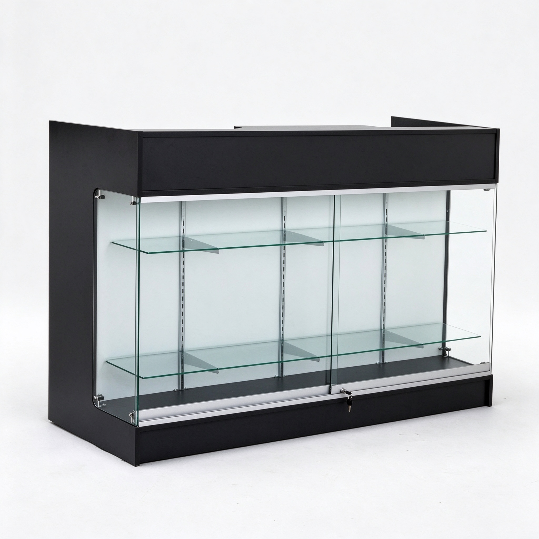 Black glass display cabinet left 45 degree square view