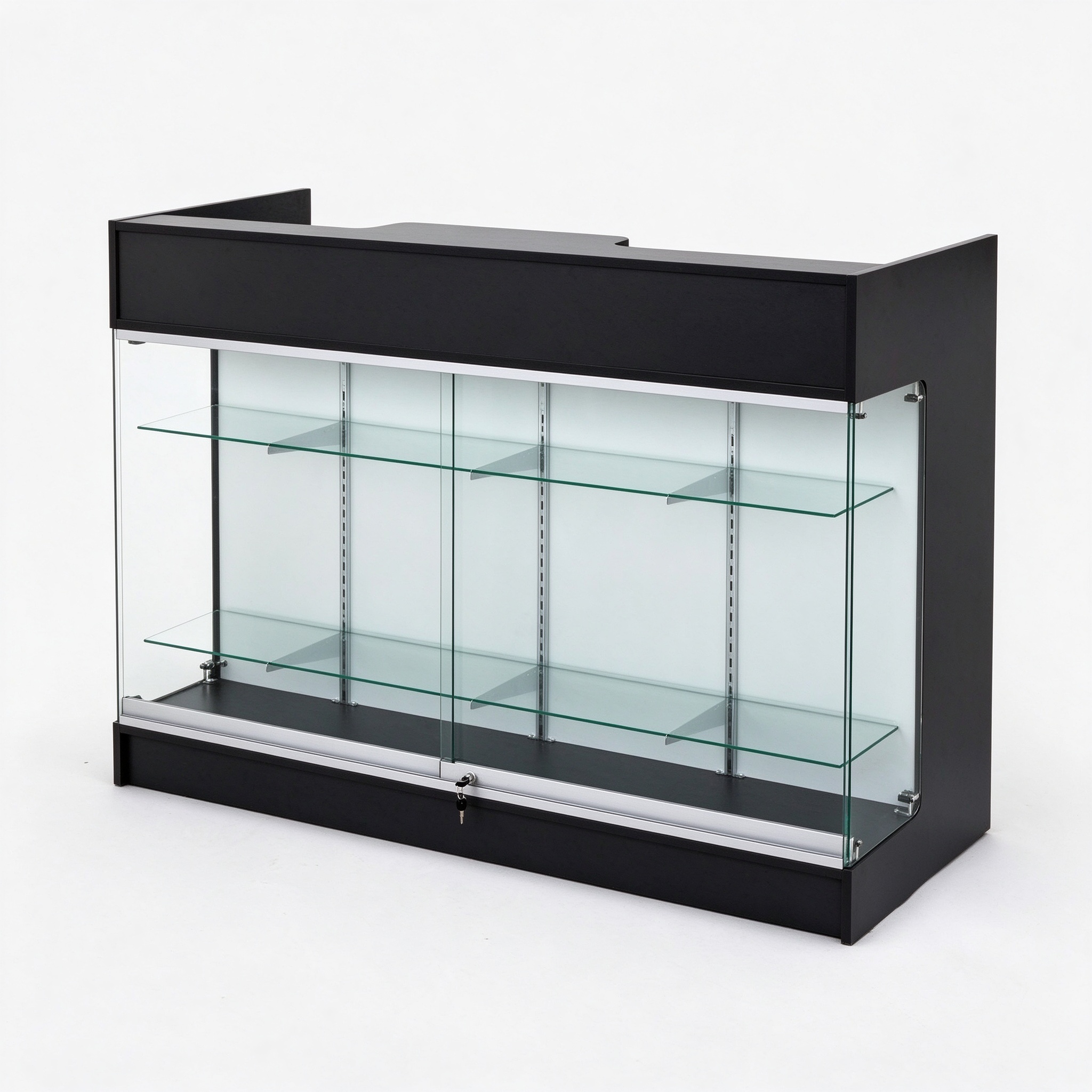Black glass display cabinet right 45 degree square view