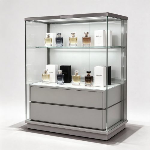 gray glass perfume cabinet