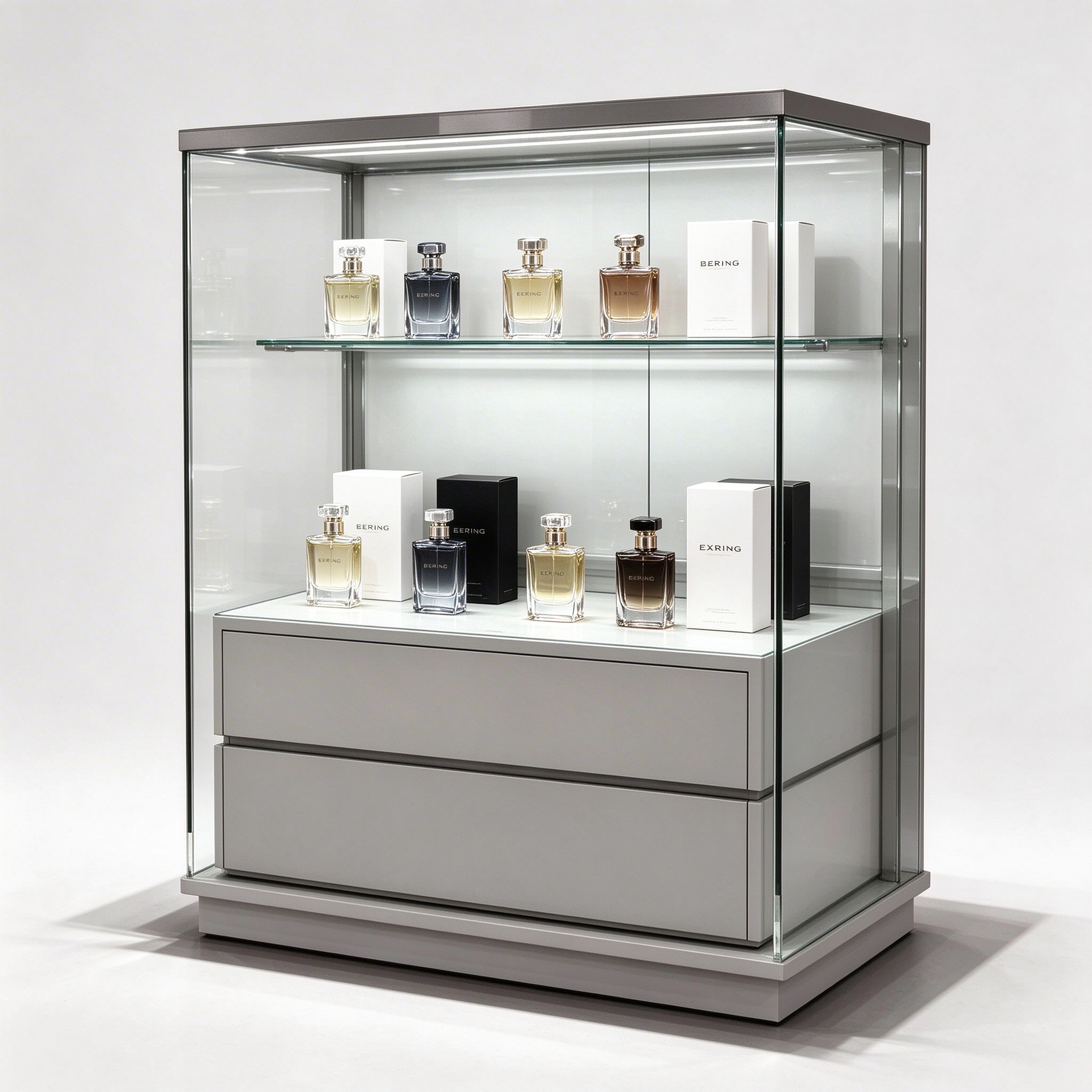 gray glass perfume cabinet