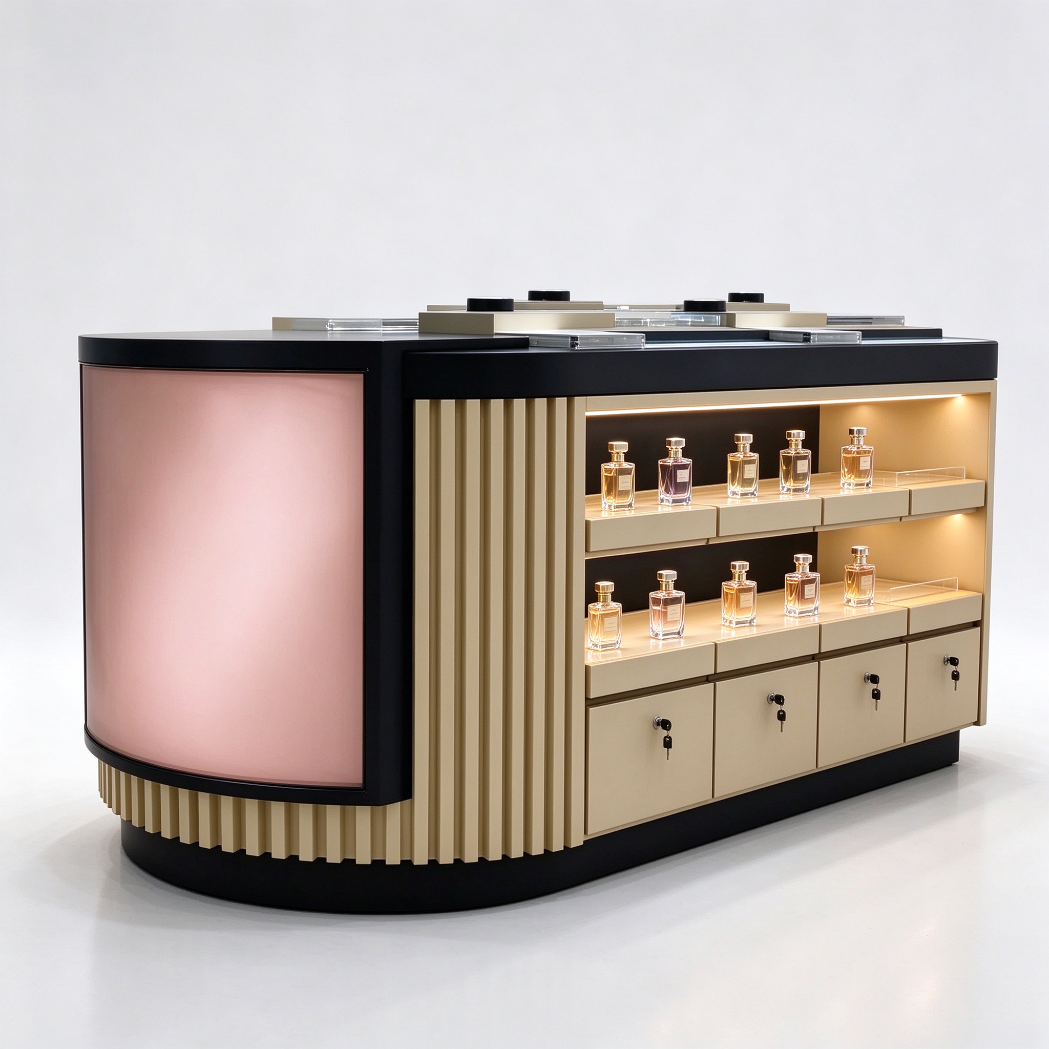 curved perfume counter
