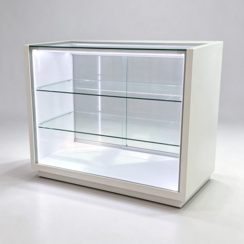 white glass display counter