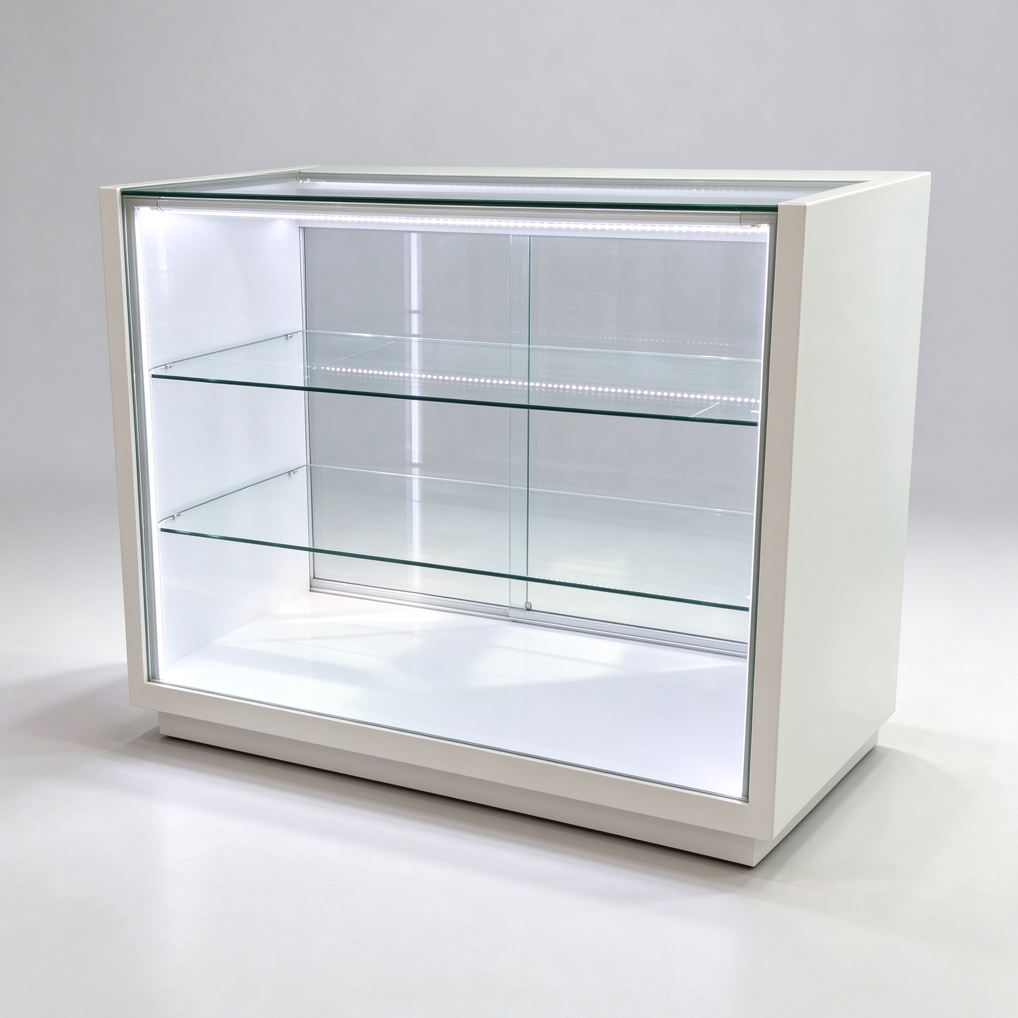 white glass display counter