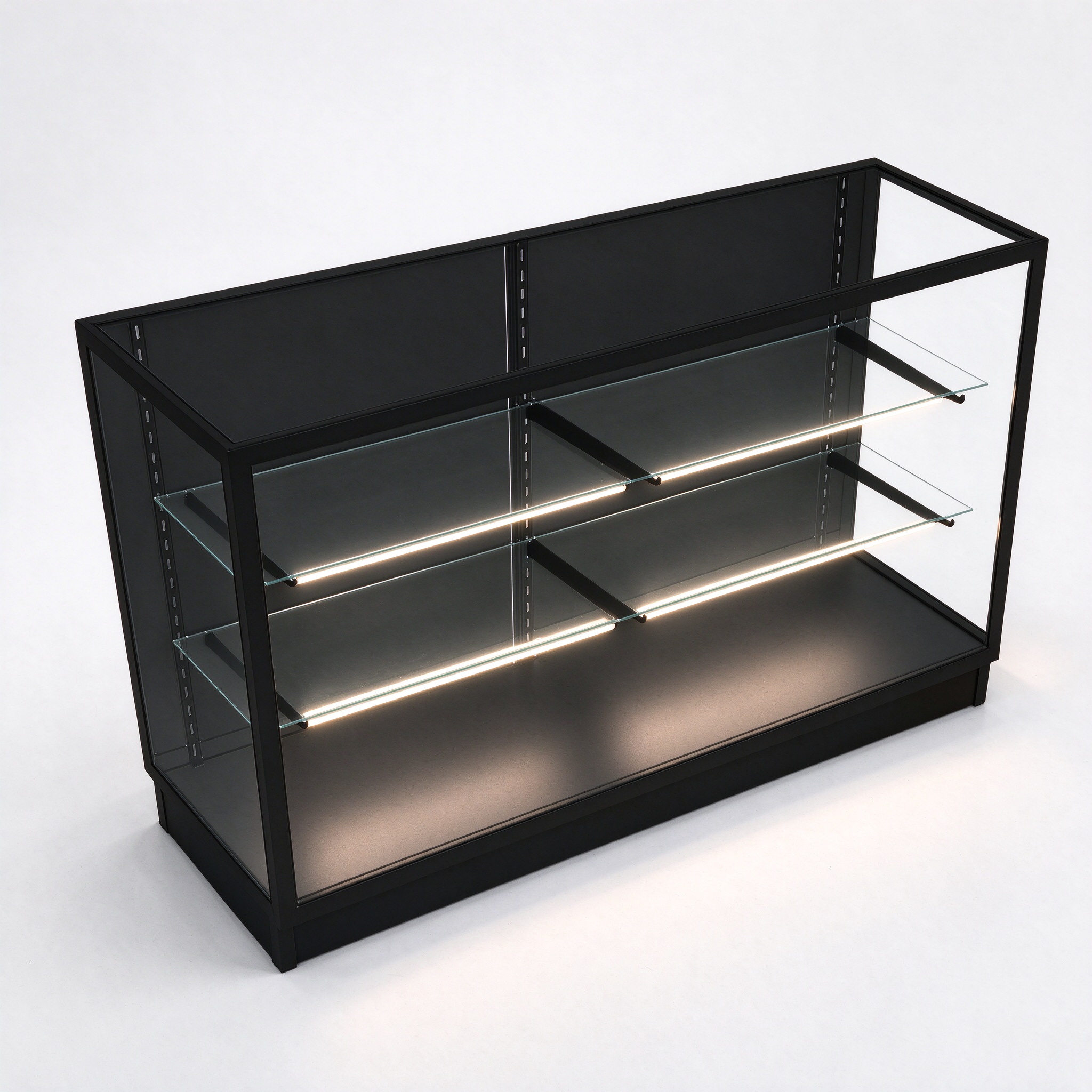 Black glass display counter high angle aerial view