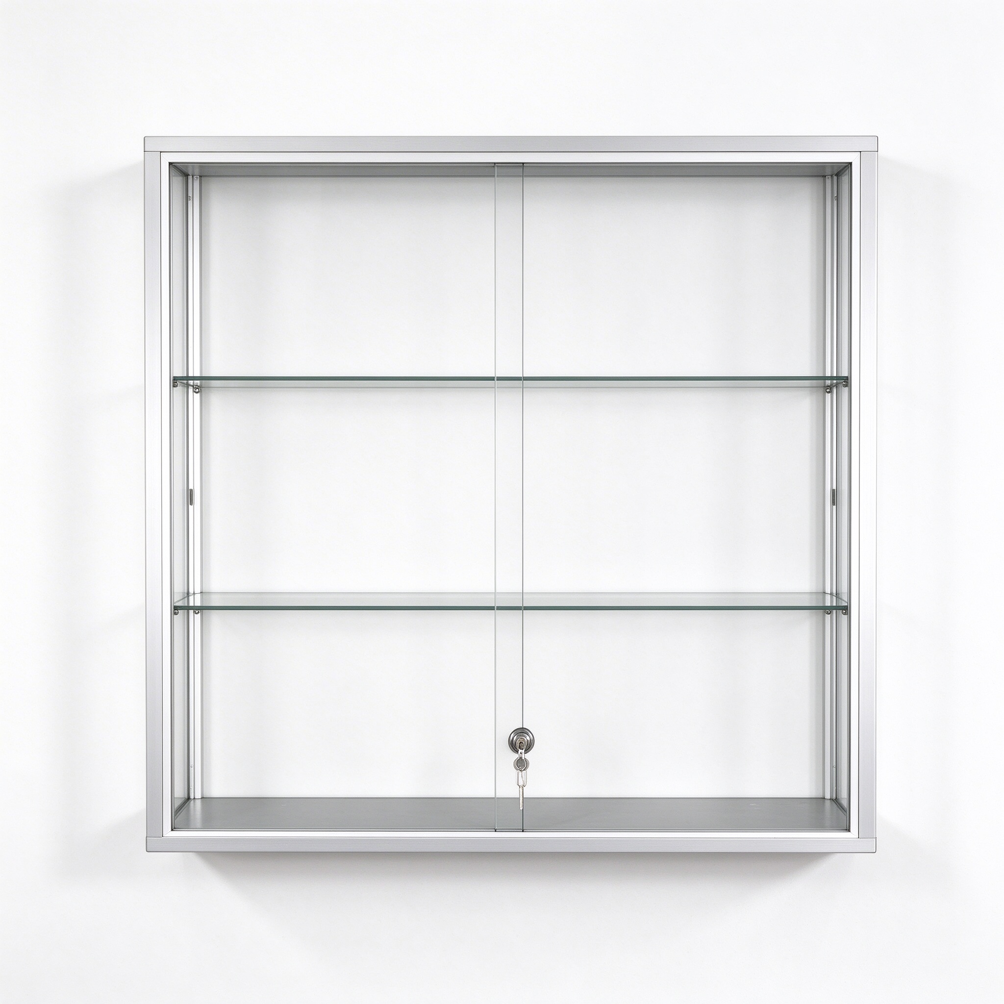 Wall mounted glass display cabinet front view