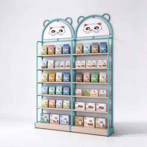 Cat-face topper metal wall shelving left angle view