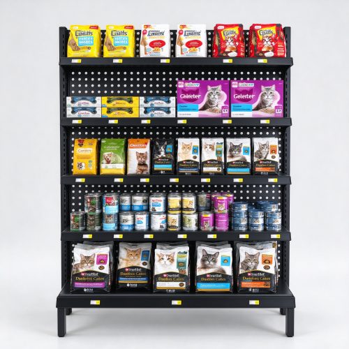 Pet food display rack front view