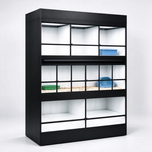 Small animal habitat display rack left angle view