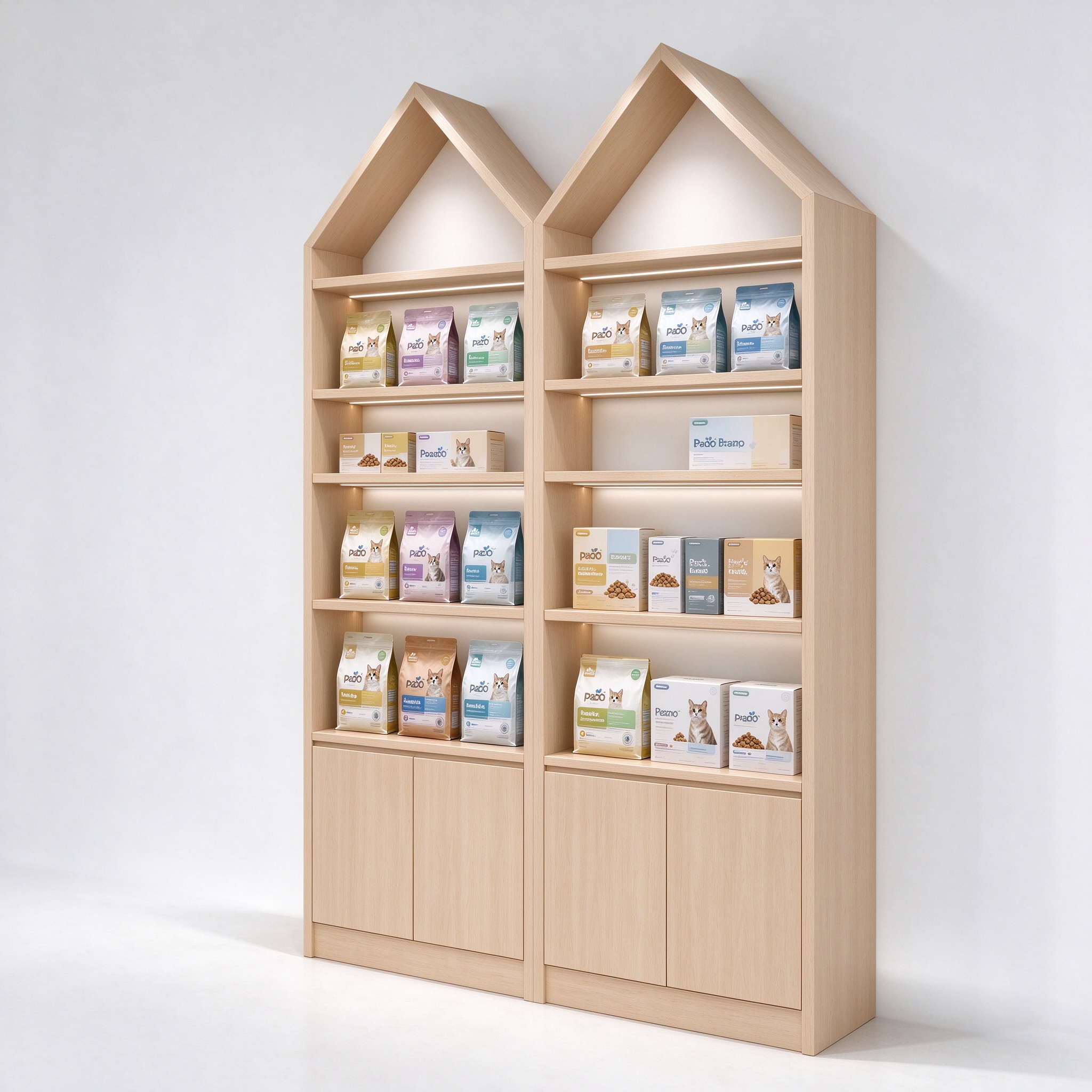 House shaped gable top wood wall shelf left angle view