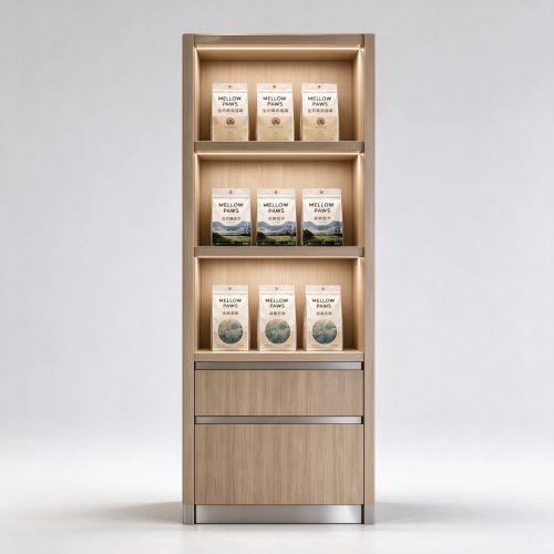 Three shelf narrow display unit front view