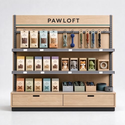 Three shelf accessory display front view