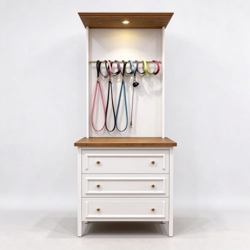 White wood accessory display unit front view