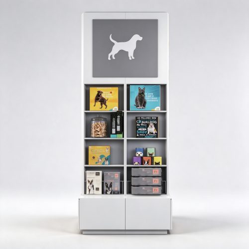 Pet themed corner shelf front view