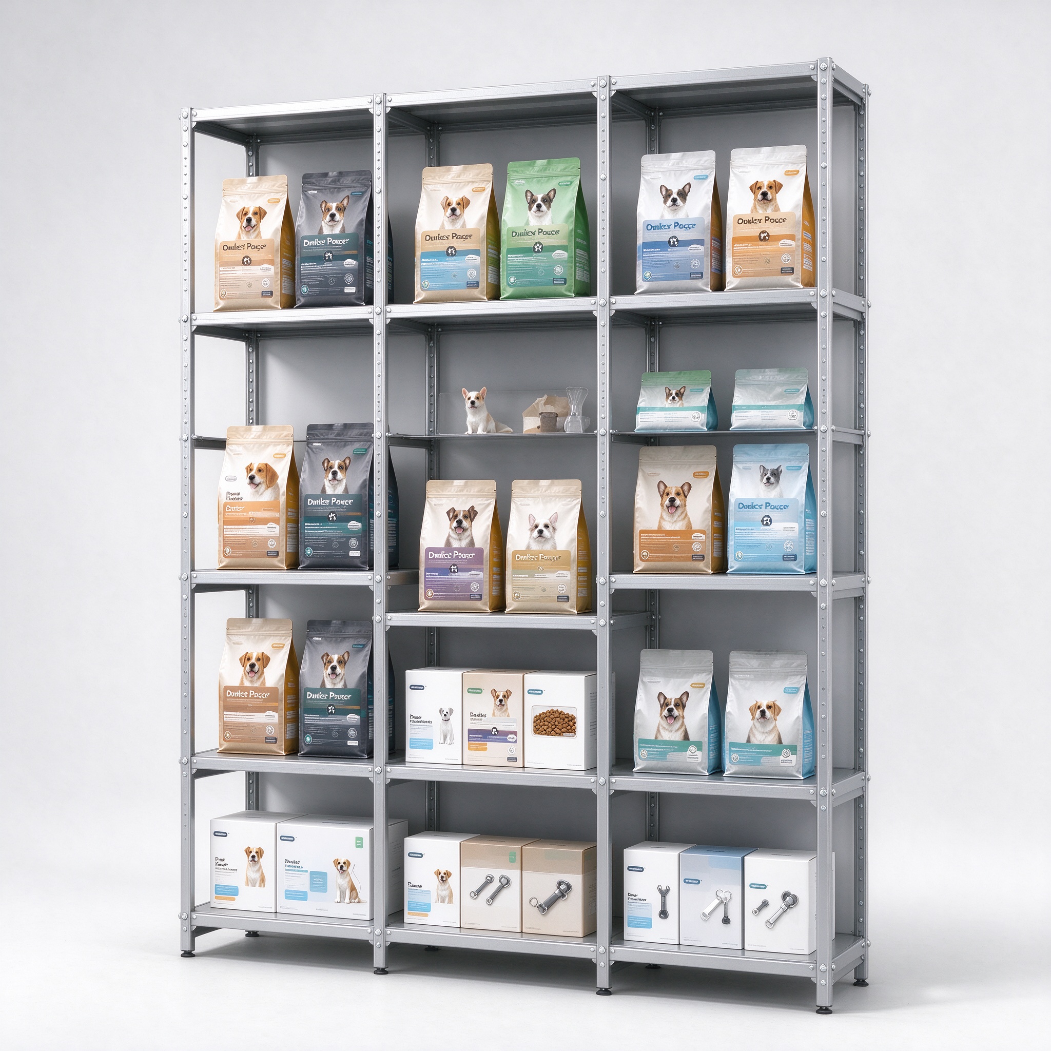 Boltless five tier steel shelving unit left angle view