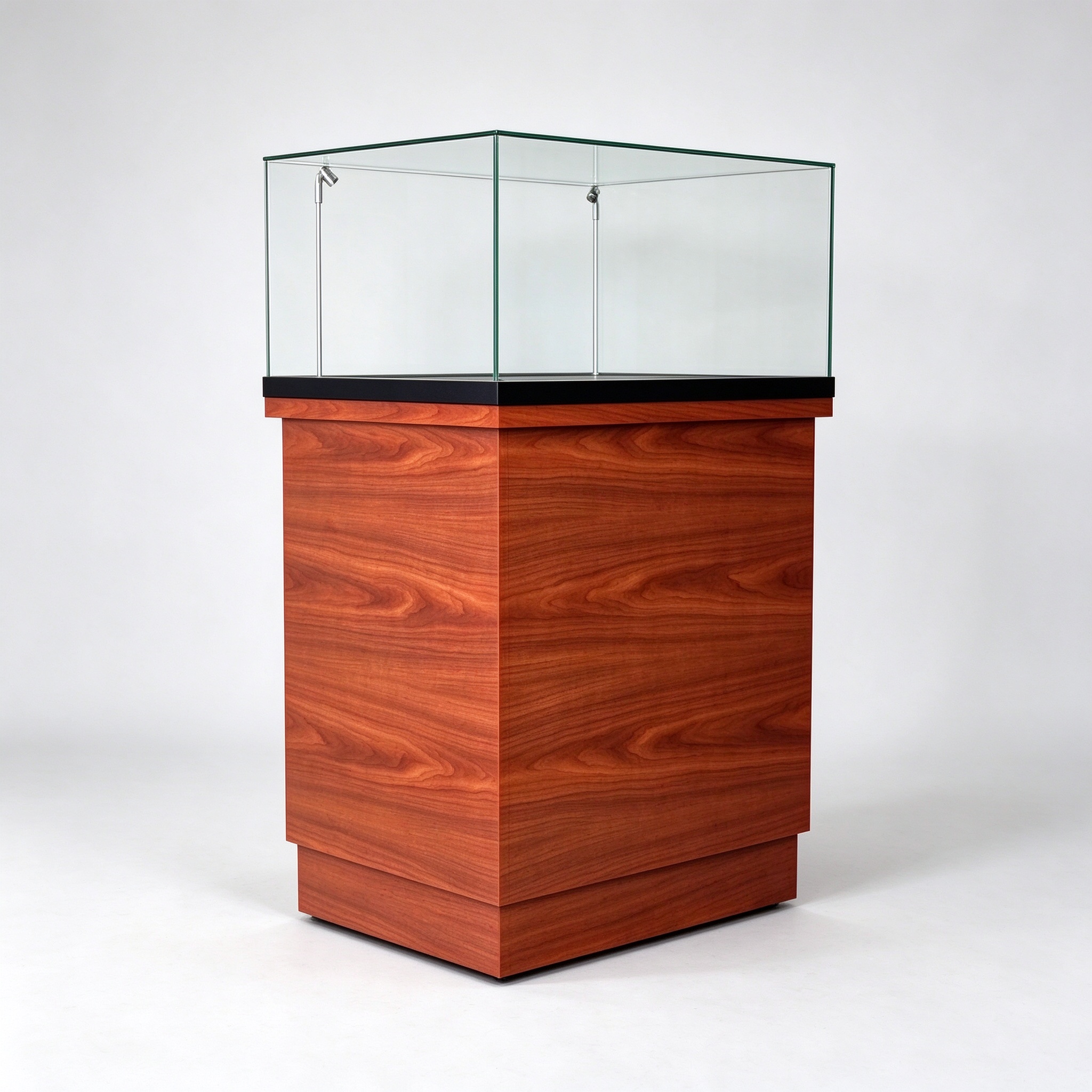Cherry wood museum display case left 45 degree view