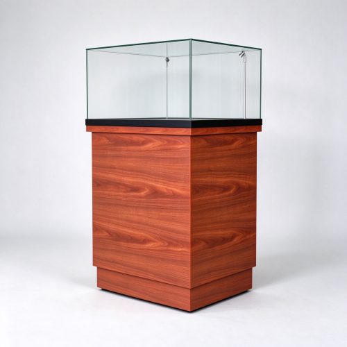 Cherry wood museum display case right 45 degree view