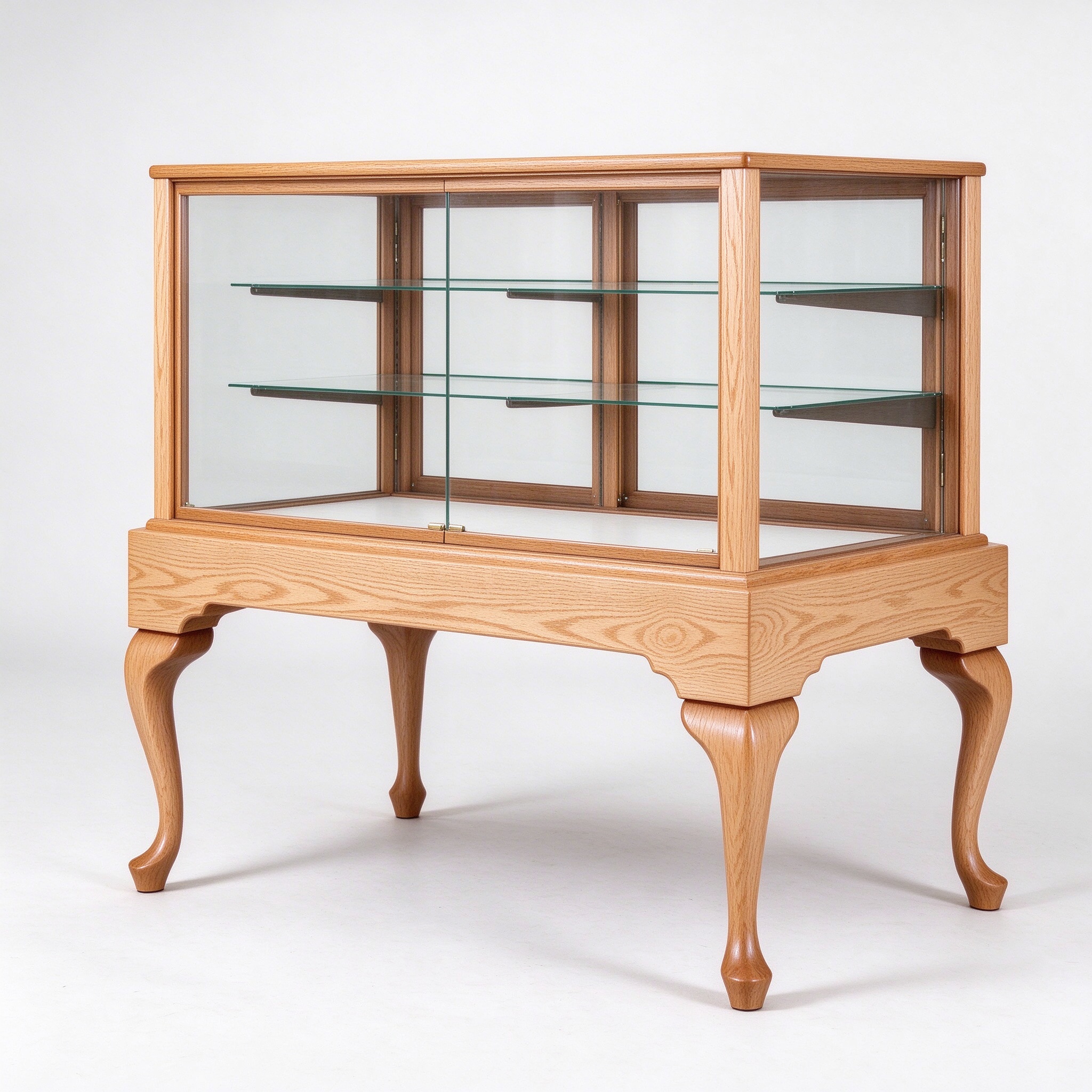White oak wood counter glass display case right 45 degree view