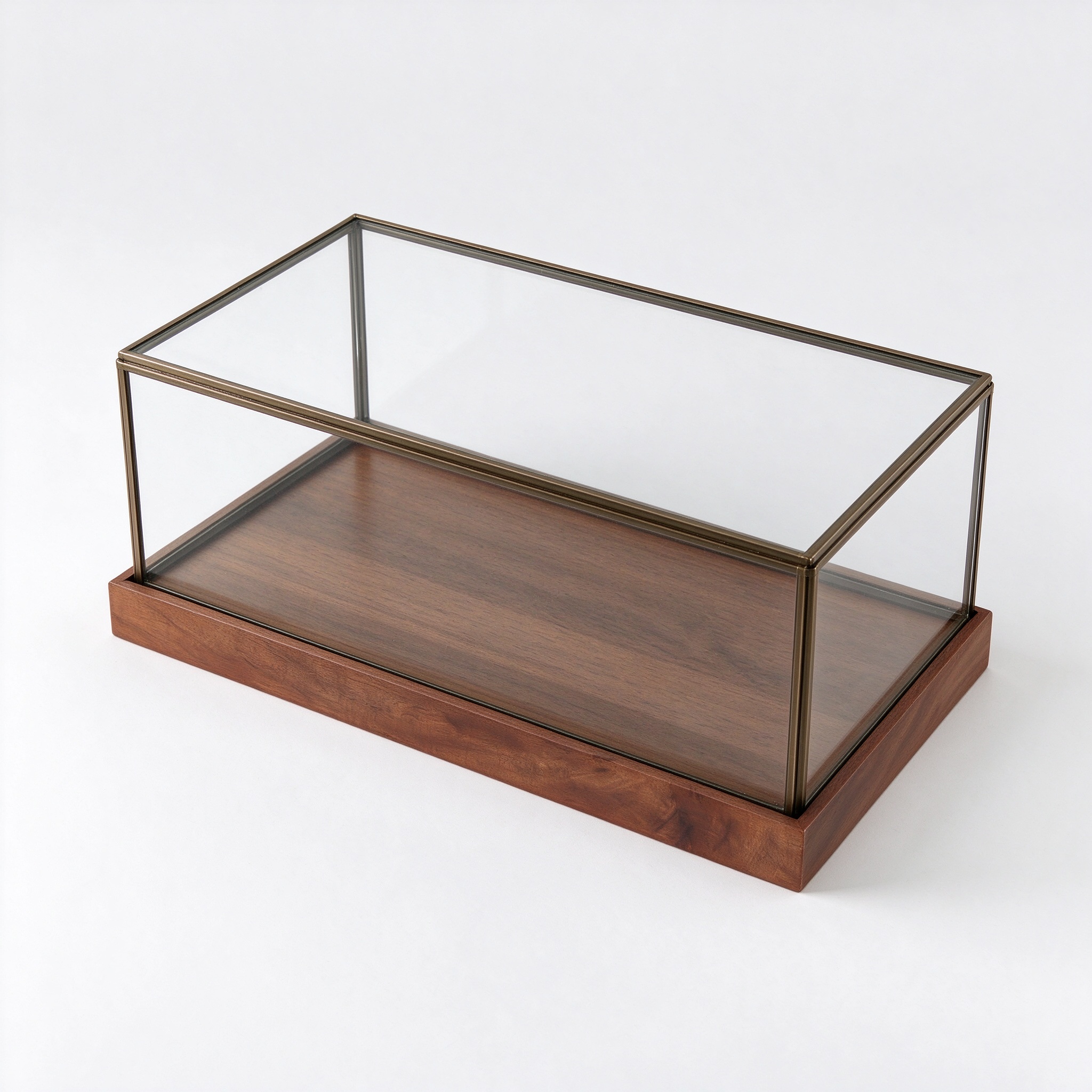 Countertop wooden glass display case high angle aerial view