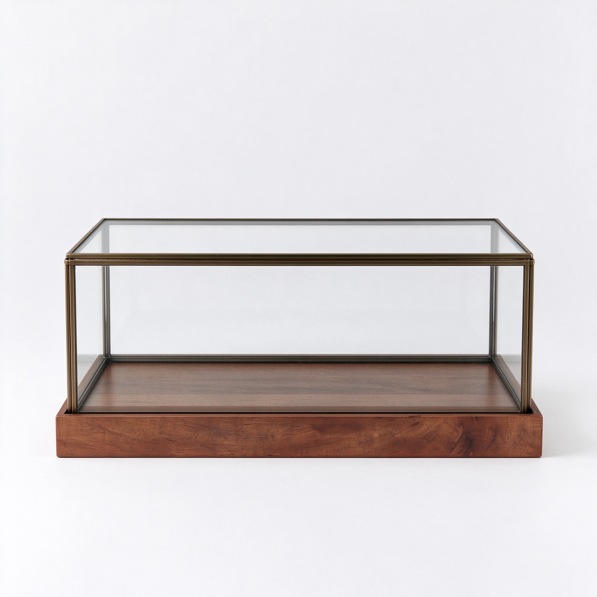 Countertop wooden glass display case straight-on front view