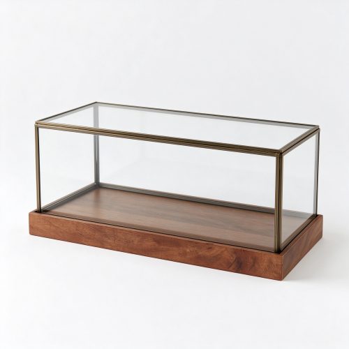 Countertop wooden glass display case left 45 degree view