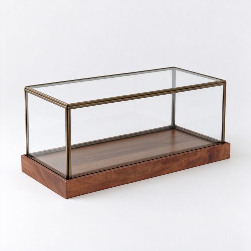 Countertop wooden glass display case right 45 degree view
