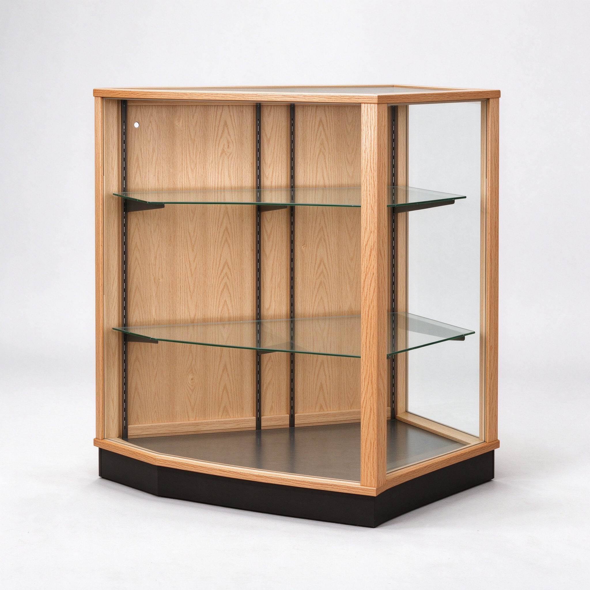 Oak wood glass display showcase right 45 degree view