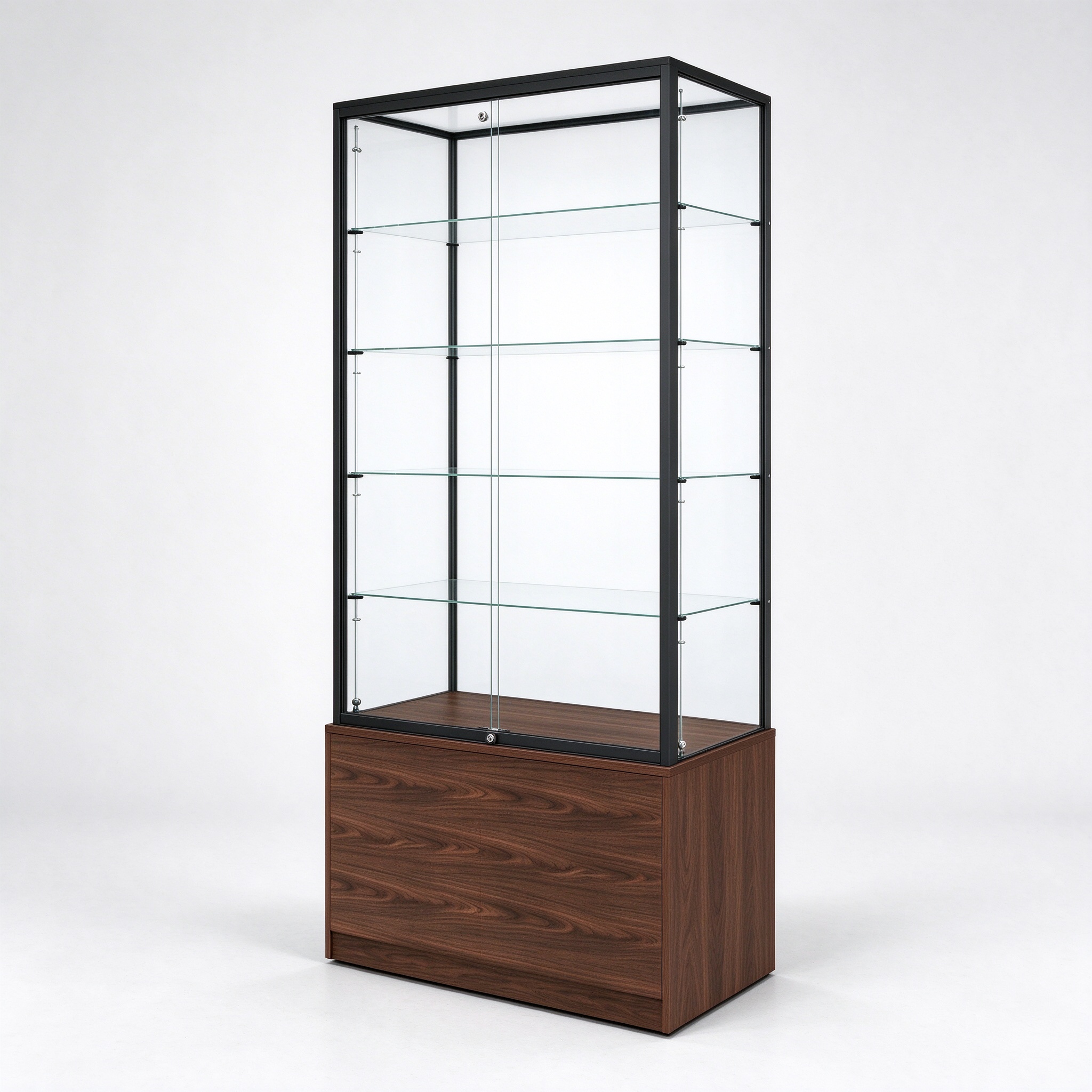 Walnut wood trophy glass display showcase right 45 degree view