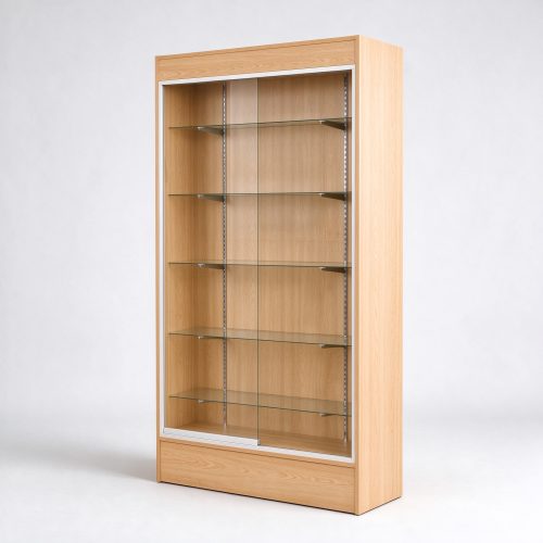 North American oak wood glass display cabinet right 45 degree view