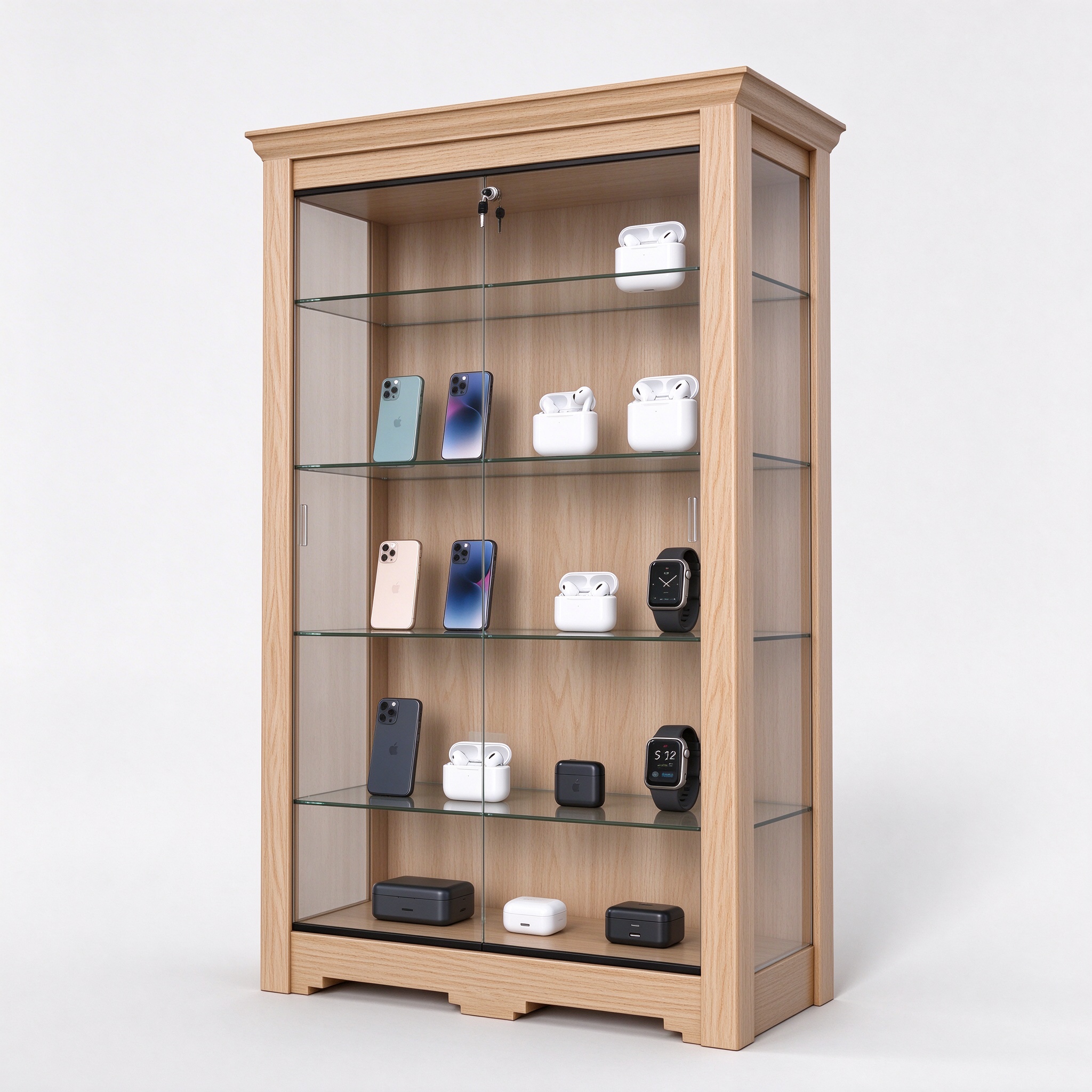Ash wood glass display cabinet right 45 degree view