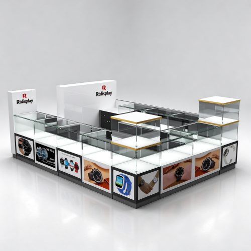 Black gold-tip watch table left 45 view