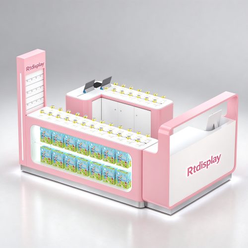 Pink children watch kiosk