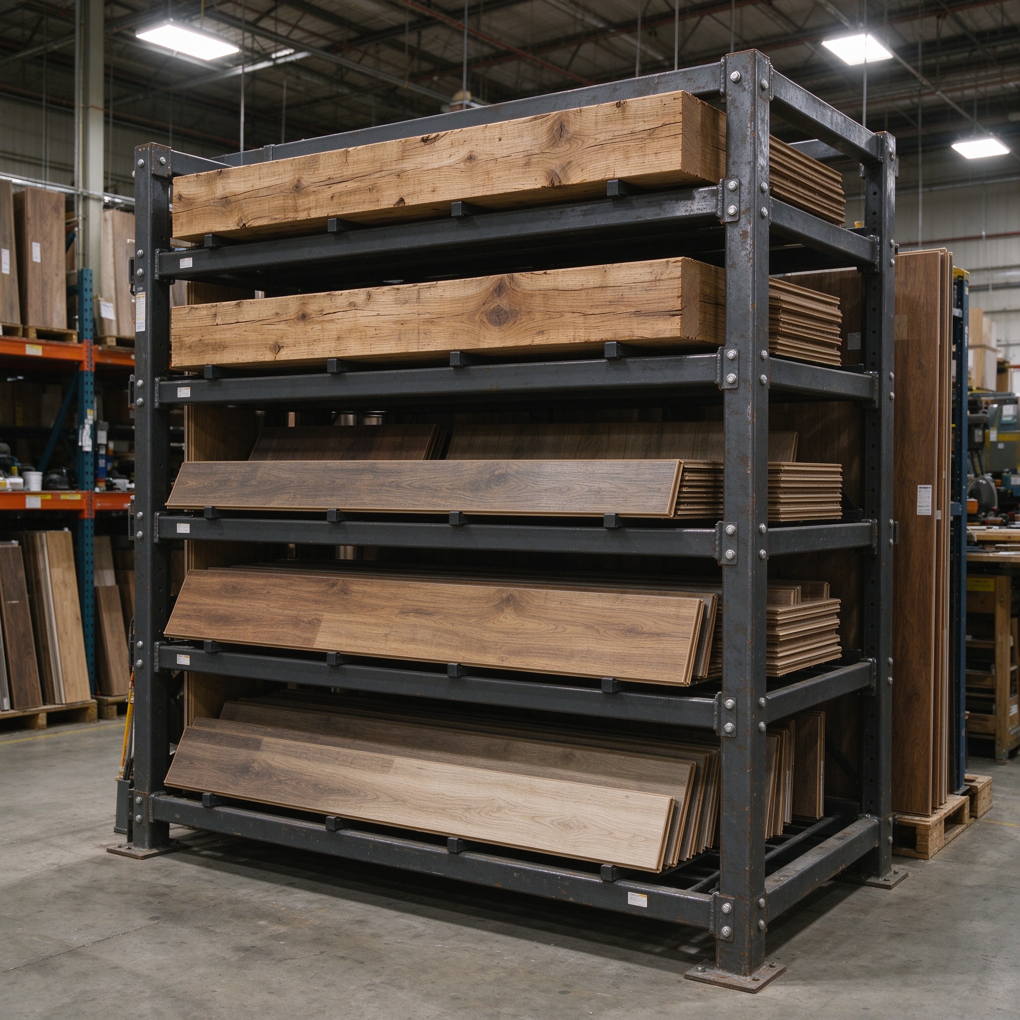 industrial wood flooring sample rack